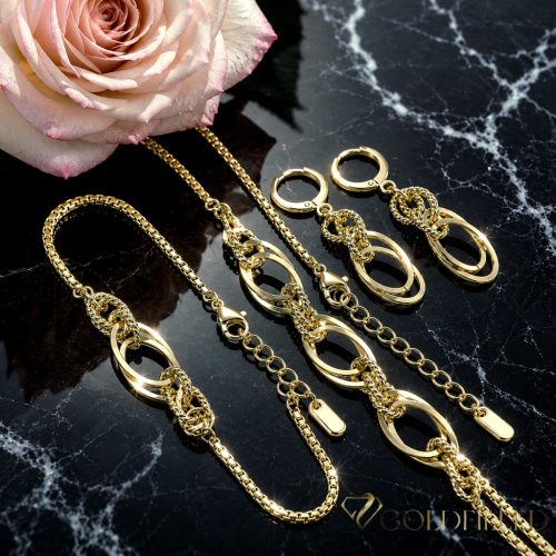 Lanț antialergic „Goldfilled” 45cm/2-10mm + Brățară 17-20cm + Cercei, culoare 14K