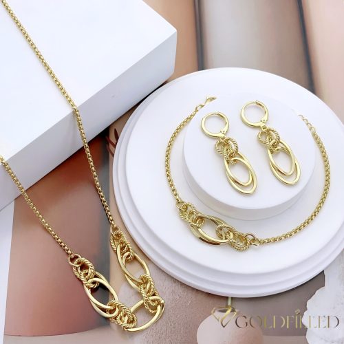 Lanț antialergic „Goldfilled” 45cm/2-10mm + Brățară 17-20cm + Cercei, culoare 14K