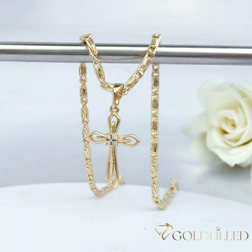 Lanț antialergic „Goldfilled” 50cm/3mm + pandantiv, culoare 14K