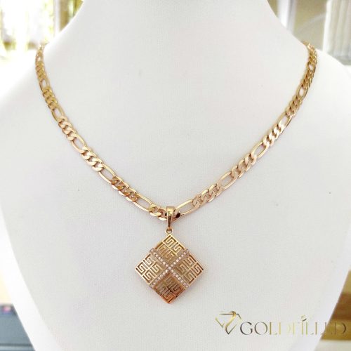 Lanț antialergic „Goldfilled” 50cm/4mm + pandantiv, culoare 18K