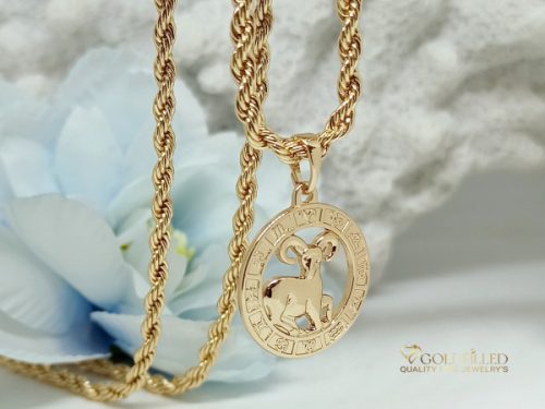 Goldfilled lănțișor antialergic 55cm / 3mm + pandantiv berbec 18K aurit