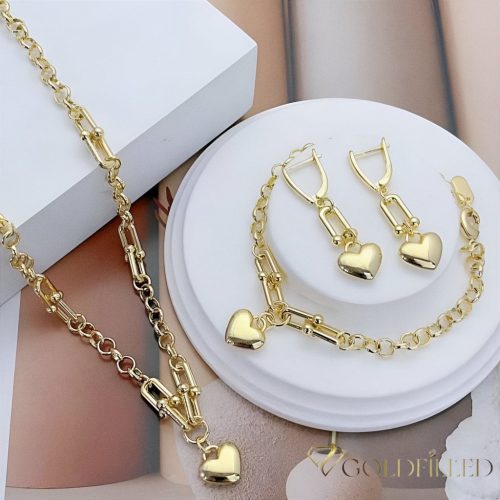 Lanț antialergic „Goldfilled” 45-50cm/4-6mm + Brățară 17-20 cm + Cercei 38mm , culoare 14K