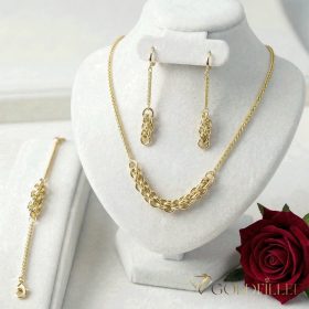   Lanț antialergic „Goldfilled” 45cm/2-7mm + Brățară 19cm + Cercei, culoare 14K