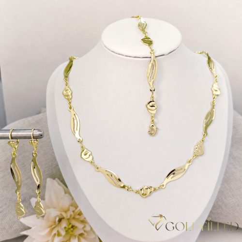 Lanț antialergic „Goldfilled” 50cm/6-8mm + Brățară 19cm + Cercei, culoare 14K